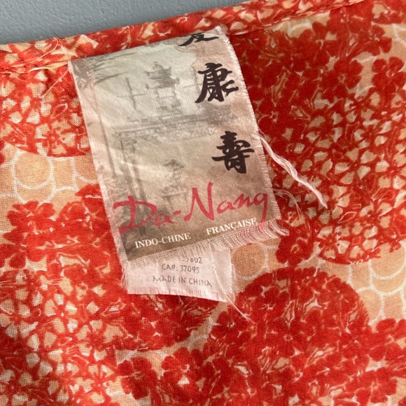 Da-Nang Silk/ Cotton Blouse in coral and white sz. M - Picture 2 of 6